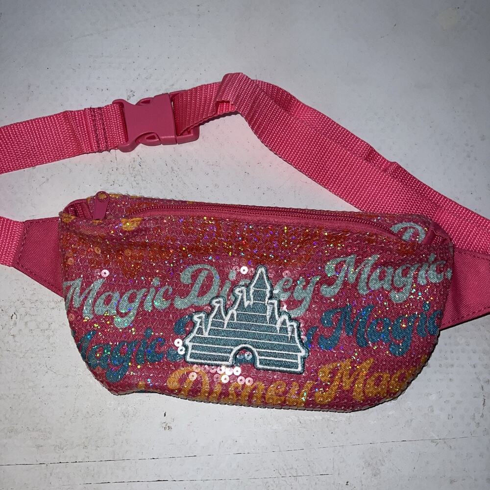 Disney Parks Castle Pink Sequin Fanny Pack Belt Bag Magic